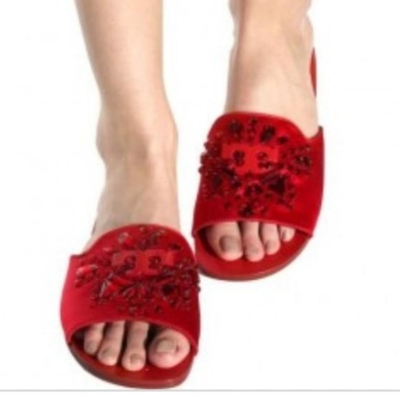 Tory Burch Shoes - Tory Burch Delphine Red Beaded Slides